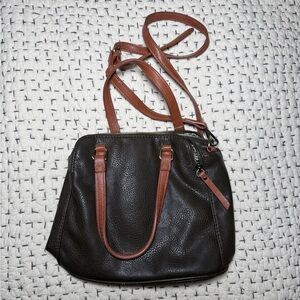 Elegant Black and Brown Leather Handbag